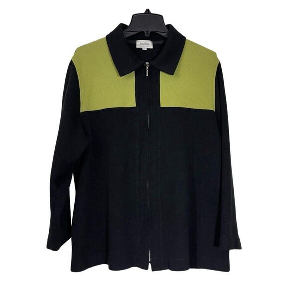 Neiman Marcus Exclusive Jacket 1X Black Green Colorblock Zip Cotton USA - Picture 11 of 12